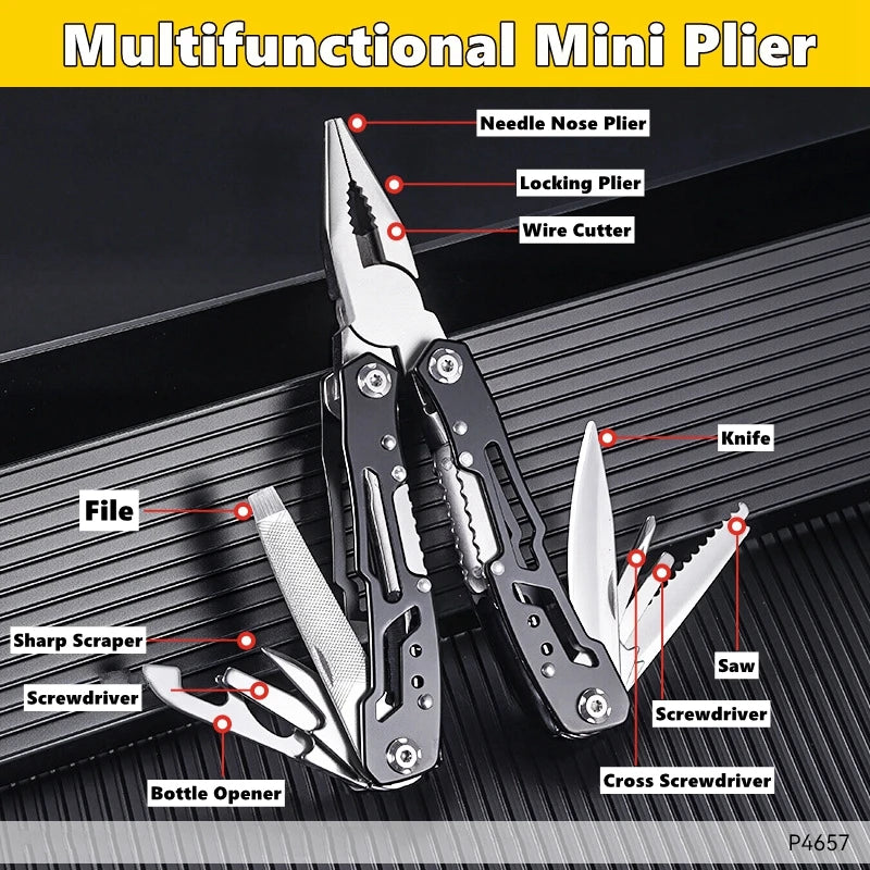 Pocket Mini Multi-Tool Pliers – Folding Knife, Screwdriver, Opener & Nail File | EDC
