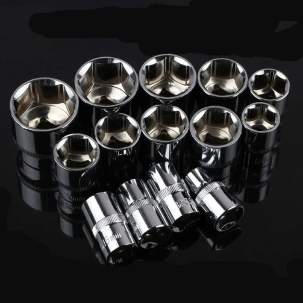 12-Piece Ratchet Wrench Socket Set – Metric, Chrome Plated, for Car, Bike & Motorcycle Repair