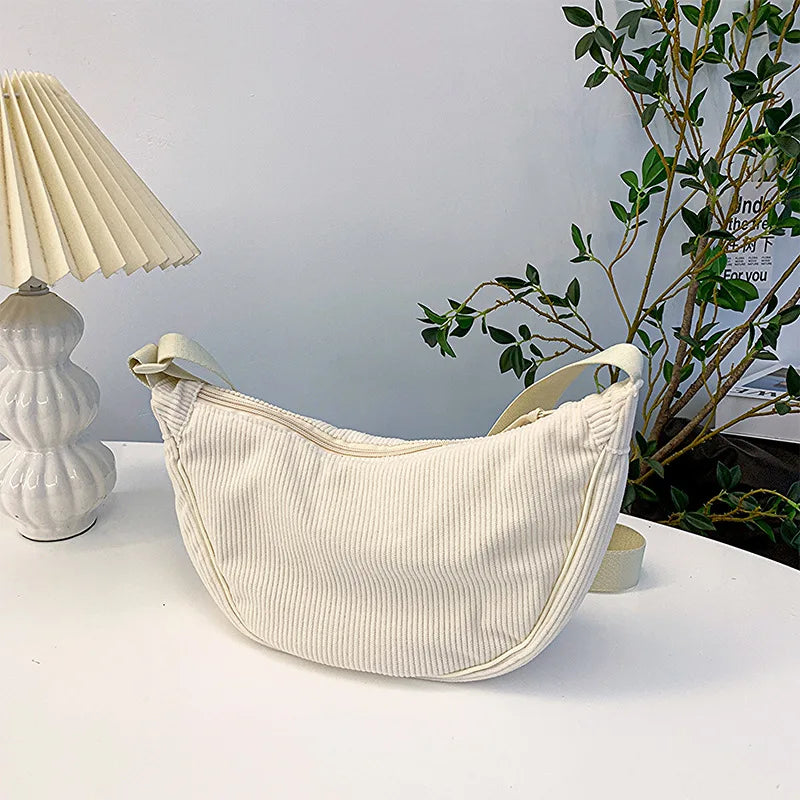 Corduroy Hobo Shoulder Bag — Retro Casual Crossbody Handbag for Daily & Travel Use