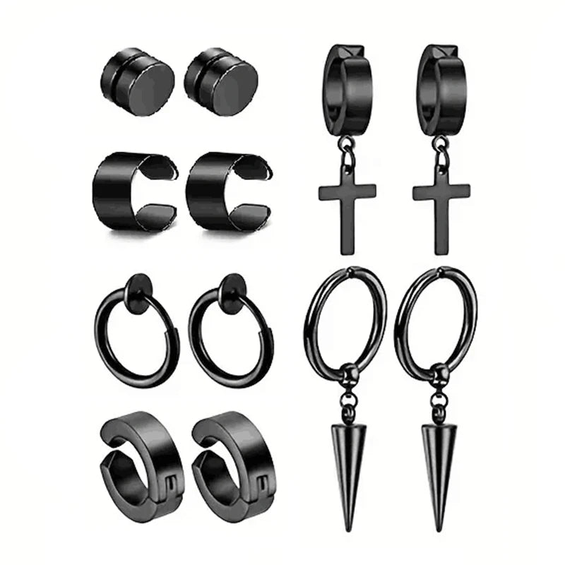 Punk Cross Magnetic Stainless Steel Stud Earrings – No Piercing Unisex