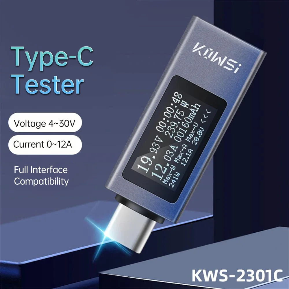 USB Power Meter & Charging Tester – DC 4–30V 0–12A OLED Display | KWS-2301C