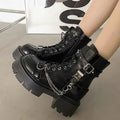 2026 New Women's Boots Gothic Ladies Shoes Rivet Chain Design Short Boots Fashion Lady Rock Boots Metal Decor Punk Women Shoes