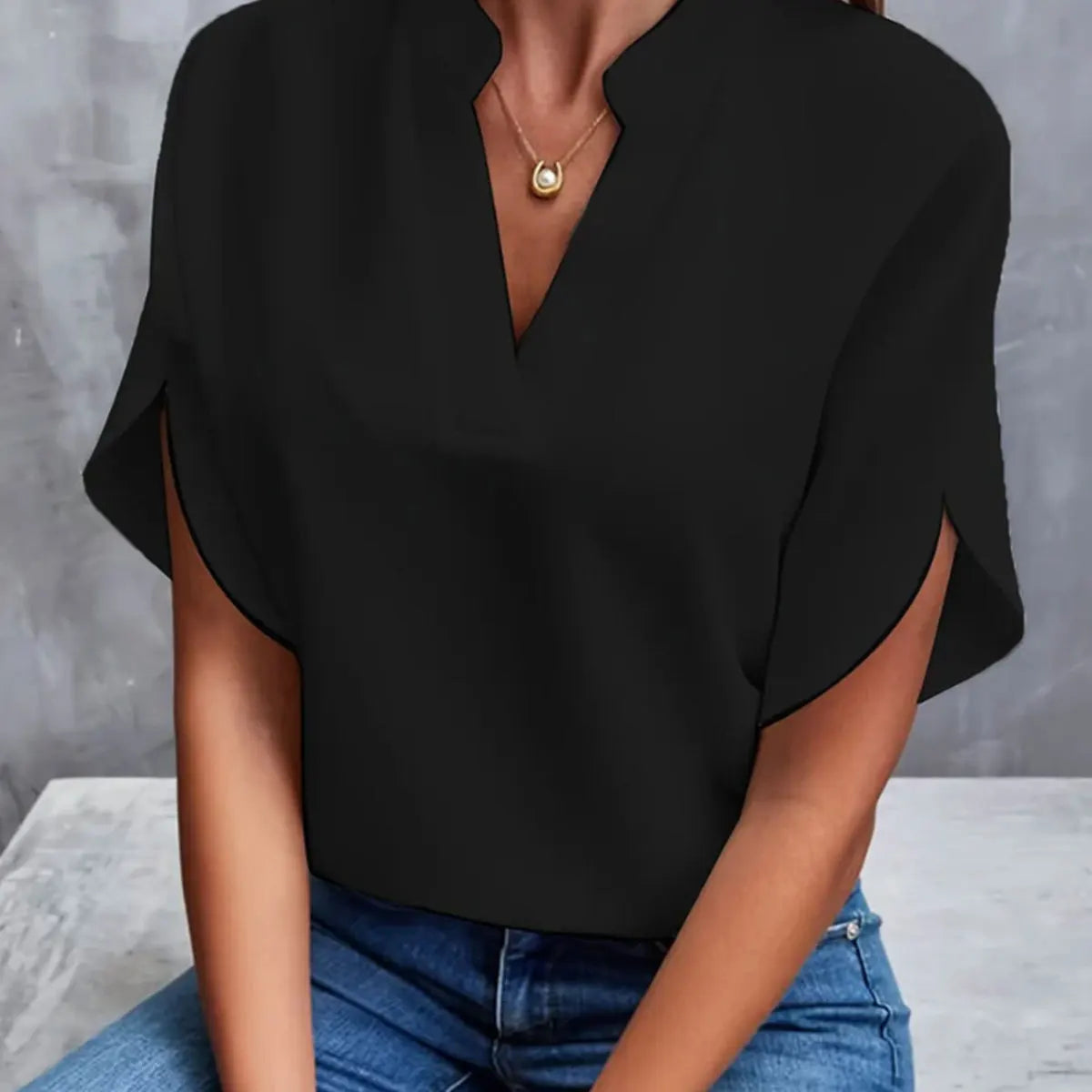 Women's V-Neck Blouse - Short Sleeve Loose Fit (S-XXL)