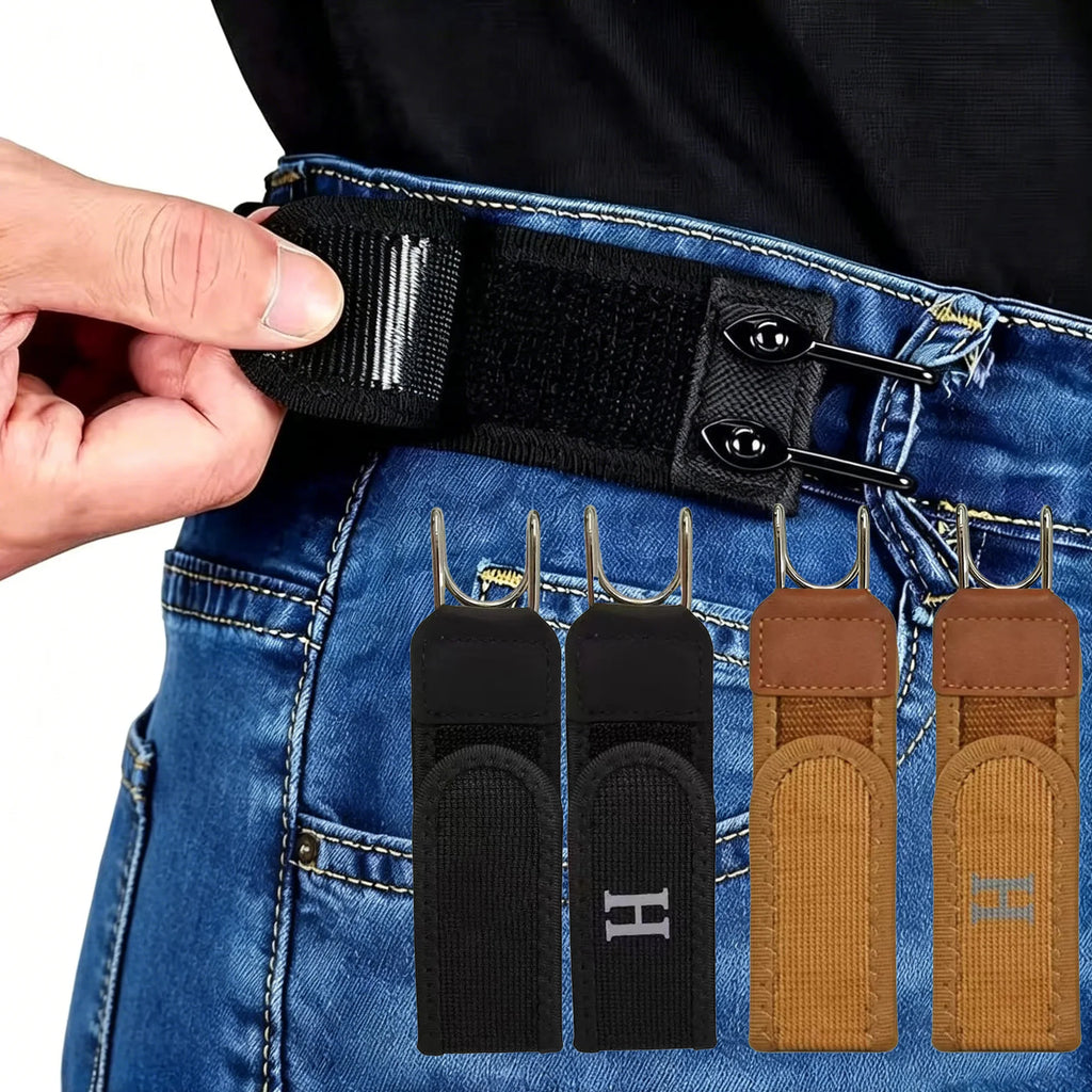 Adjustable Elastic Waistband Buckle – Magic Tape & Metal Hook Pants Extender