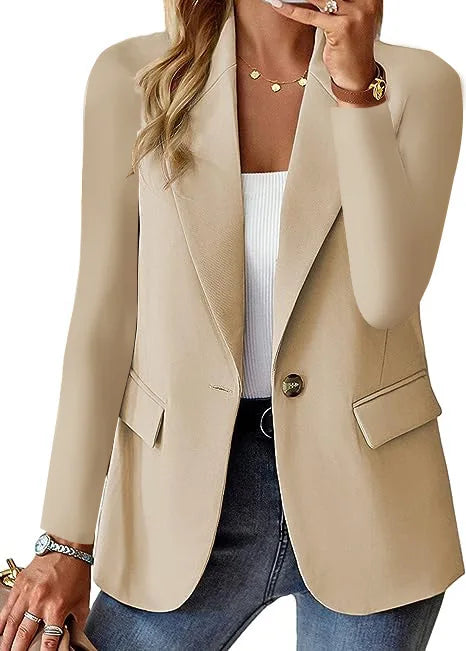Women's Classic Blazer – Single Button Notched Lapel Long Sleeve Jacket