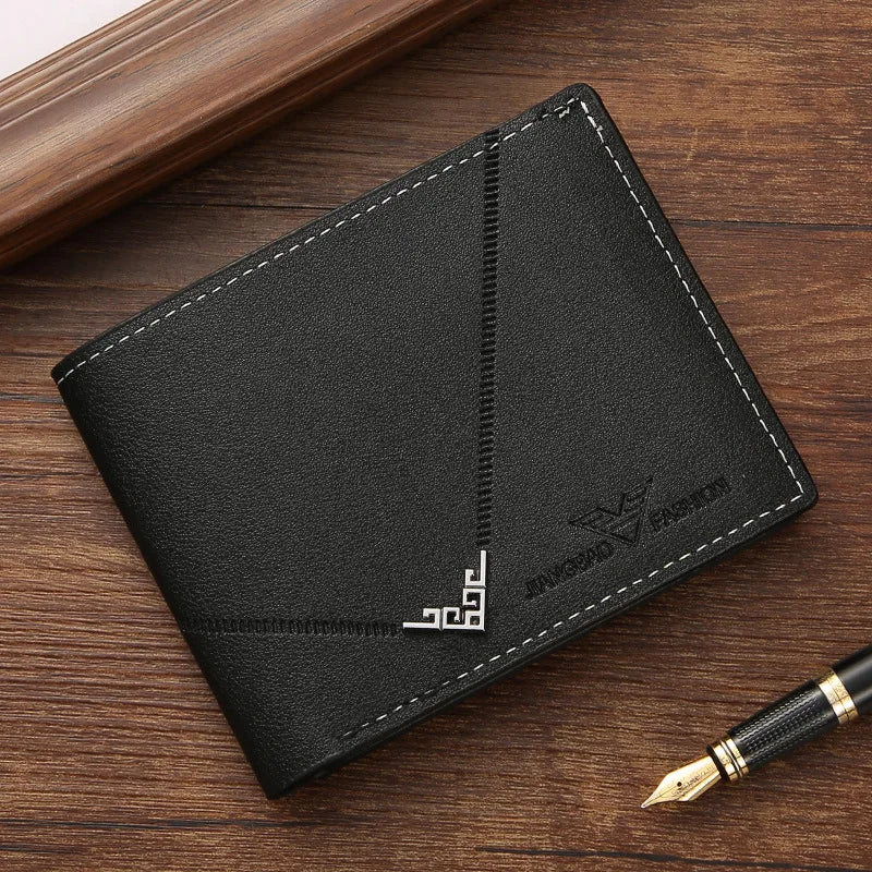 Men's Lychee Texture PU Leather Short Wallet — Business Card Holder & Coin Purse