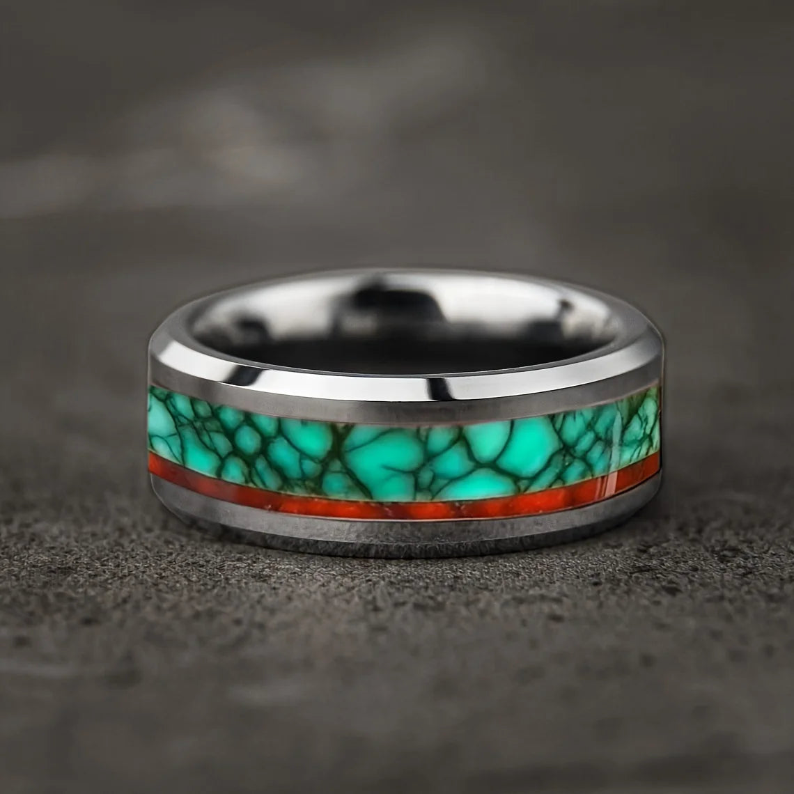 Anillo de acero inoxidable ciberpunk de 8 mm | Joyería gótica punk rockera para hombres y mujeres