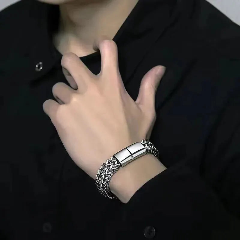 Stainless Steel Fish Scale Magnetic Bracelet – Hip-Hop Chain Link, Unisex 21cm
