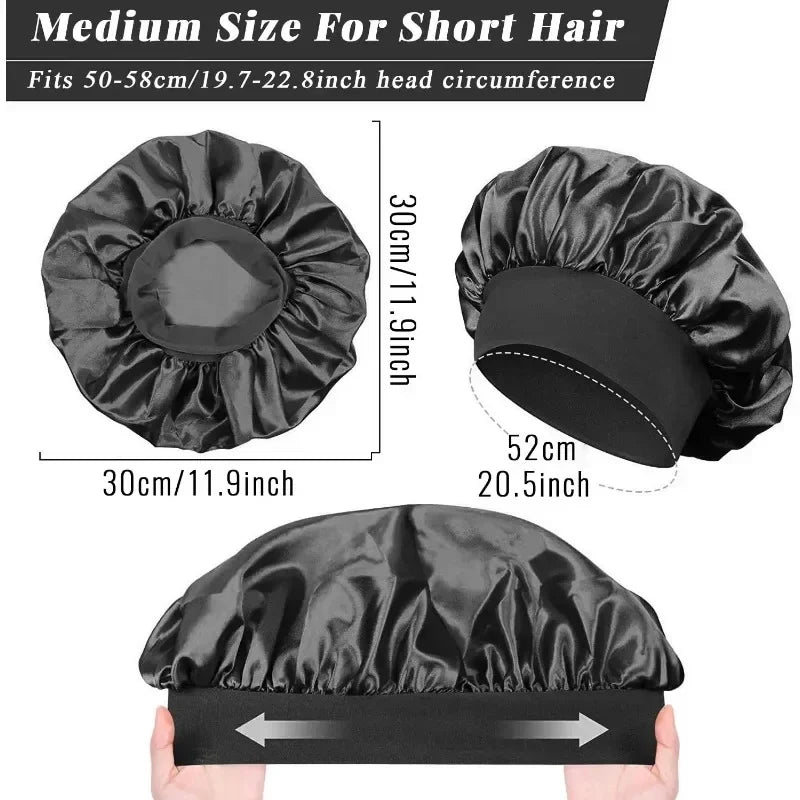 1 unidad de gorro de satén de seda suave con forro, gorro de satén grande para el cabello, gorro de ducha para dormir, envoltura para el cabello largo, herramienta de salón