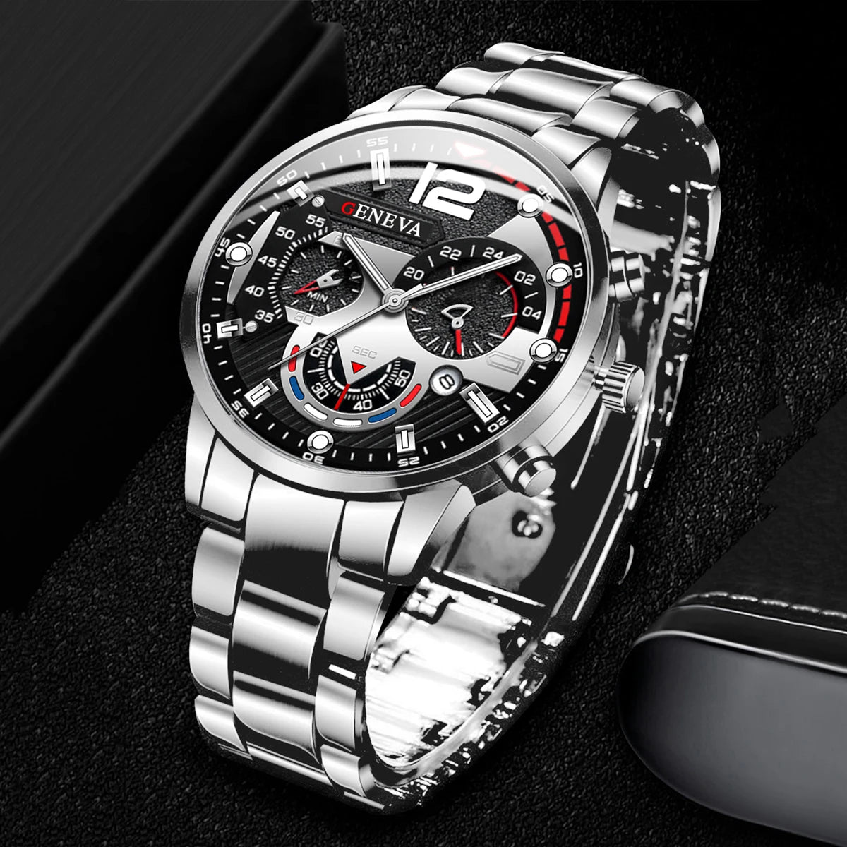 Men's Stainless Steel Quartz Watch – Chronograph-Style Dial with Calendar