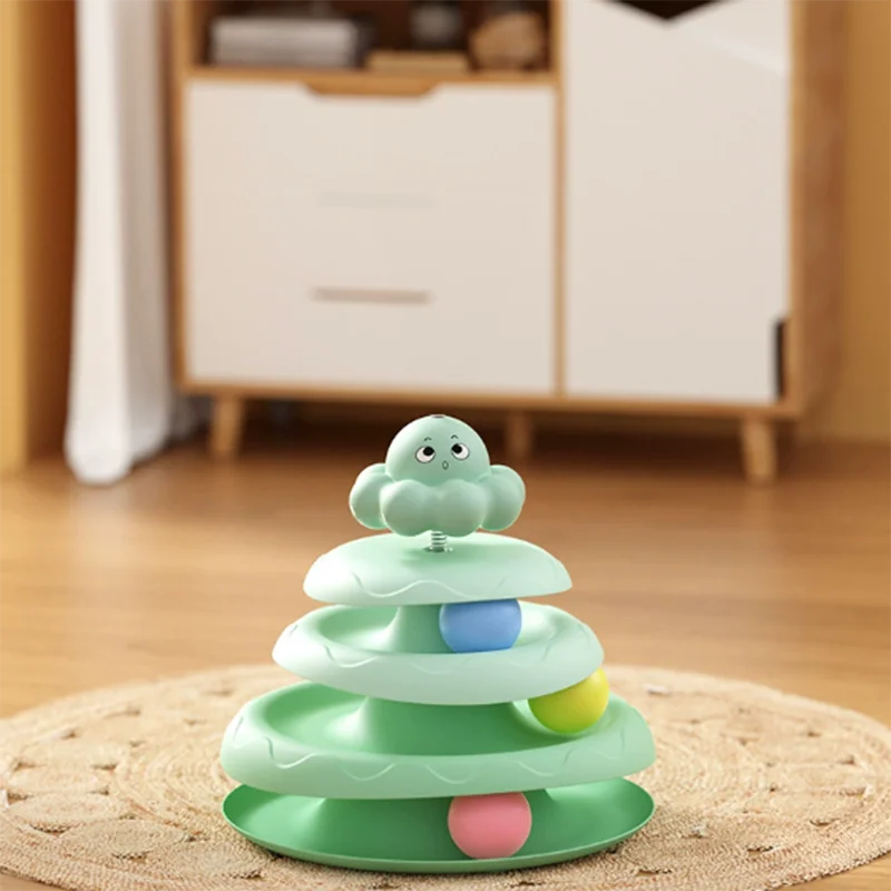 3-Layer Cat Turntable Ball Toy with Octopus Teaser Wand – Interactive Puzzle Toy for Cats