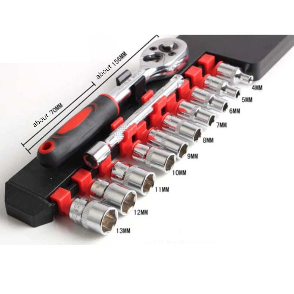 12-Piece Ratchet Wrench Socket Set – Metric, Chrome Plated, for Car, Bike & Motorcycle Repair