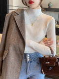 Women's Elegant Mock Neck Slim Knit Sweater | Long Sleeve Casual Pullover 9 Colors One Size