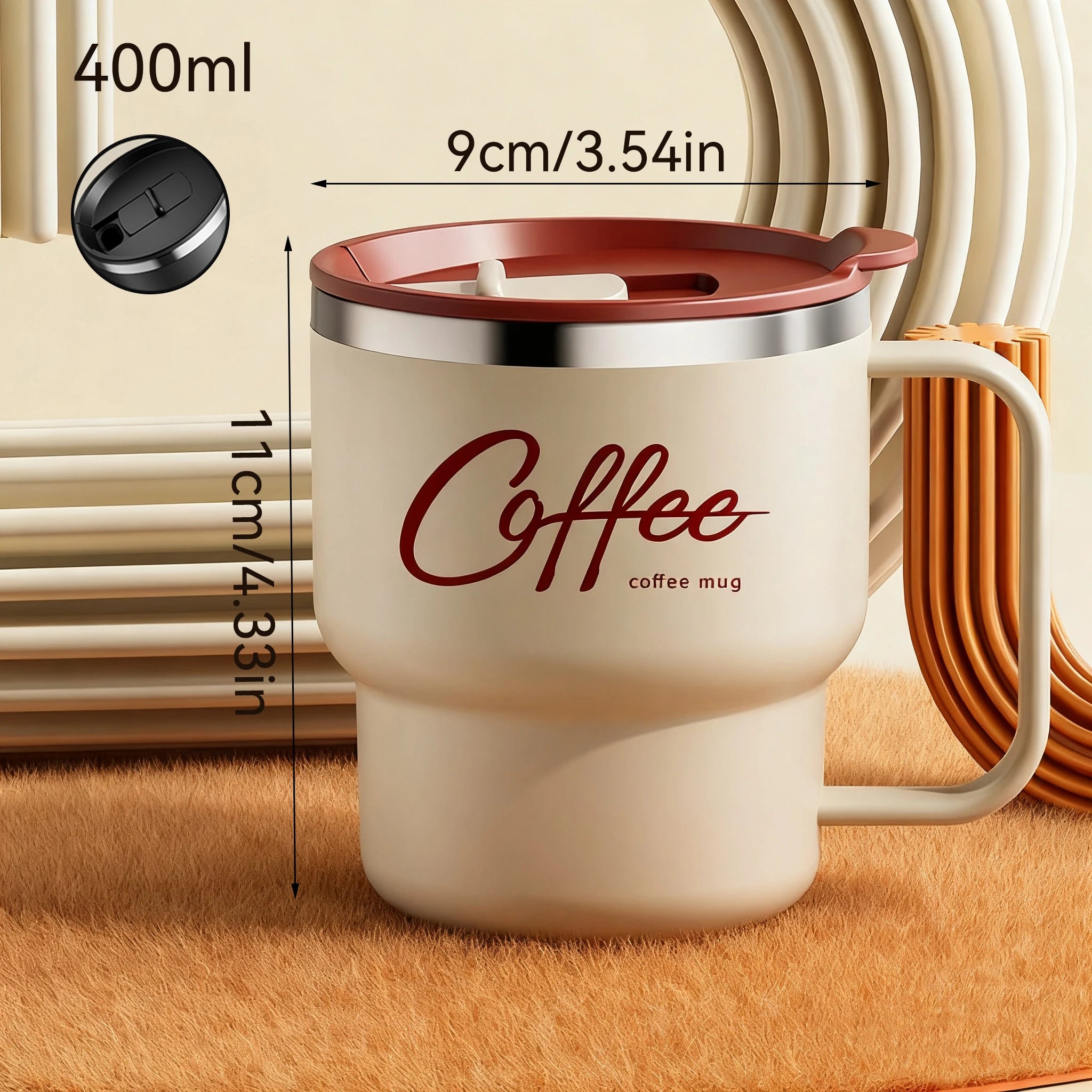Stainless Steel Insulated Coffee Mug with Handle – Double Wall, Leak-Proof