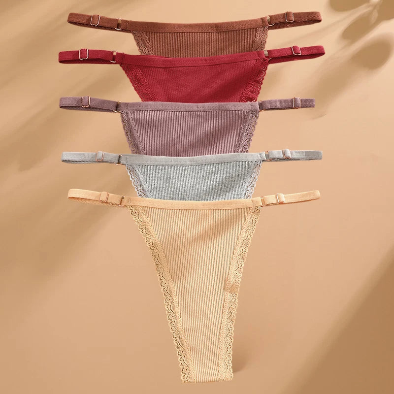 Women's 5-Pack Cotton G-String Thong Set | Low-Rise Adjustable Waist Underwear S-XL