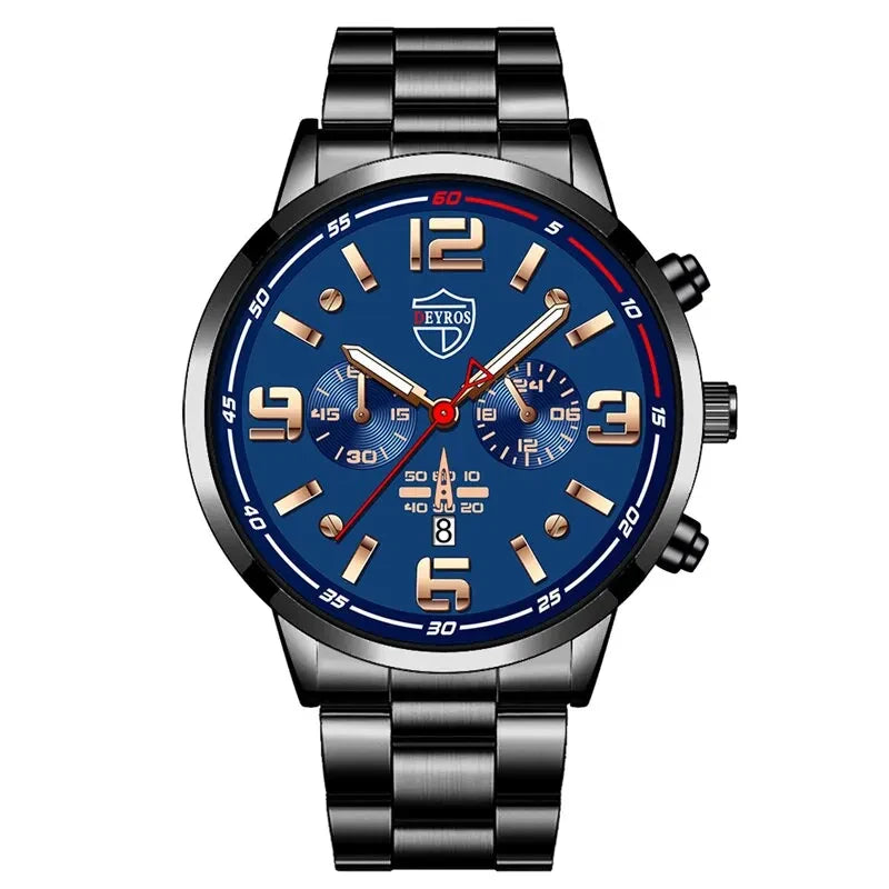 Men's Luxury Quartz Watch – Luminous Hands, Calendar & Sporty Dial