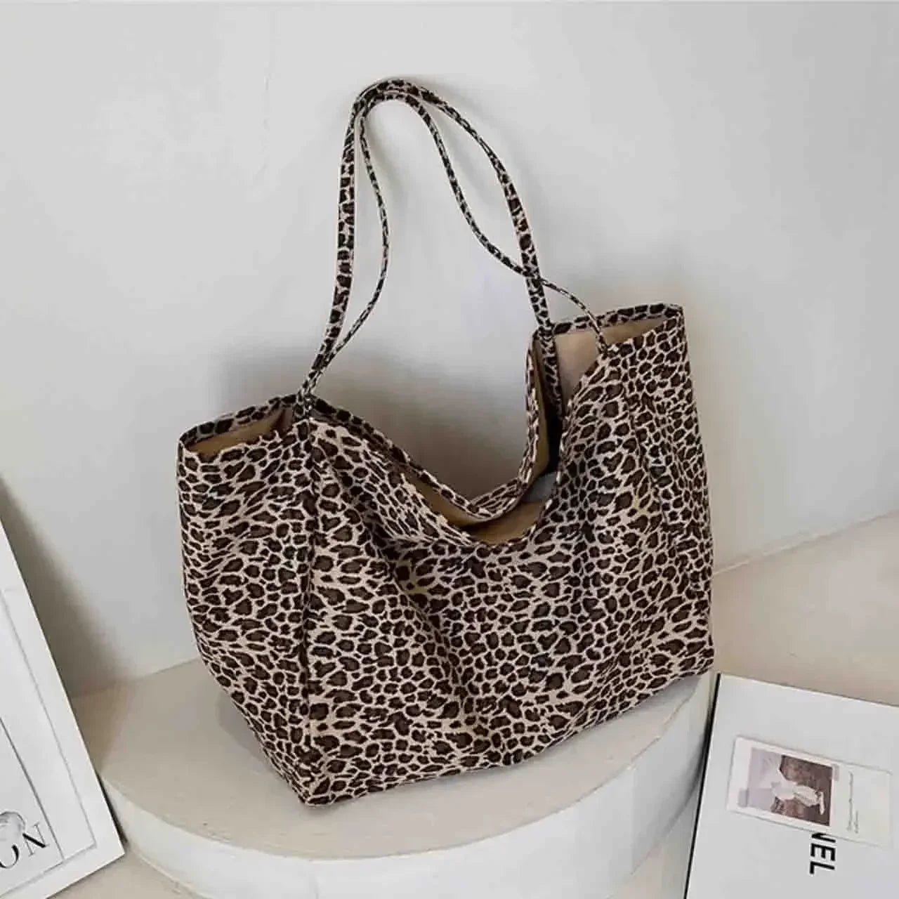 Women's Shopping Handbag Fashion Leopard Pattern Crossbody Bag Large Capacity Shoulder Bag Simple Canvas Female Bags Сумка