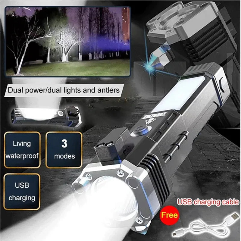 4-in-1 Car Safety Hammer – Window Breaker, Seatbelt Cutter, COB Flashlight & Magnetic Base